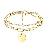 JoycuFF Bracelets for Women Link Chain Beaded Initial Charm Bracelets for Christmas Birthday Gift Idea for Her Daughter Friends Mom Granddaughter Layered Papercilp Jewelry Letter L