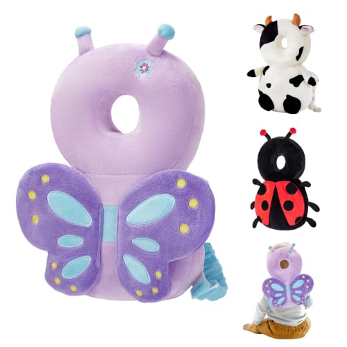 Image of Baby Head Back Protector Backpack Toddler Safety Protector Cushion Pad Soft, Adjustable and Lightweight Design for Safe Walking and Crawling Toddlers Girls and Boys(Purple Butterfly)