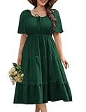HEEKPEK Vestidos Verano Mujer Tallas Grandes Vestido Largo Casual Manga Corta Cuello Cuadrado Cintura Alta Vestidos de Playa Sólida Elegante Fiesta Invitada Boda XL-25XL (Verde Oscuro, XXL)