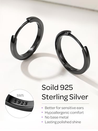 Image of ChicSilver 925 Sterling Silver Huggie Hoop Earrings Small Hoop Earrings for Women Hypoallergenic Silver Huggie Earring Cartilage Earrings for Women (6 /8 /10 /12 /14 /16 /18 /20MM)