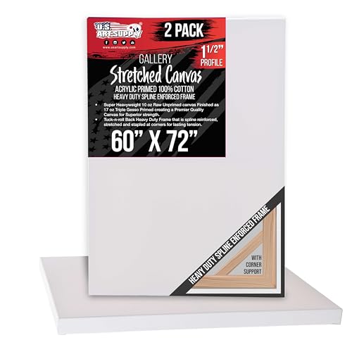 U.S. Art Supply Rectangle Stretched Canvas for Painting 60x72 inch Gallery Depth 1-1/2 Thick 2-Pack - 17oz Acrylic Gesso Triple Primed Professional Artist Quality 100% Cotton - Oil Pouring Paint