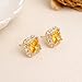 Sonateomber Gold Square Cubic Zirconia Moissanite Stud Earrings for Women, Sparkly Yellow Citrine Rhinestone November Birthstone Earings Birthday Prom Wedding Accessories Fashion Jewelry Gift