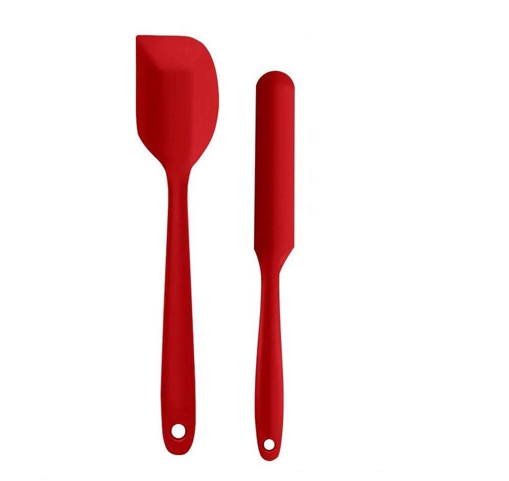 Silicone Spatulas,Heat Resistant Non-Stick Flexible Rubber Scrapers Bakeware Tool Essential Cooking Gadget Spatula Big 27cm+Spatula Spreader/Butter Knife 24cm|Pack of 2 RED