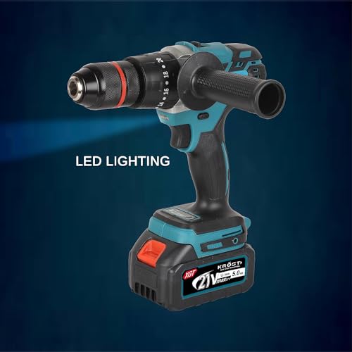 Image of KROST Pro Series 21V(37V MAX) Cordless Brushless Hammer Drill Machine,13mm Metal Chuck With 2x5.0Ah Li-ion Batteries And 1pc Fast Charger (Impact Drill)