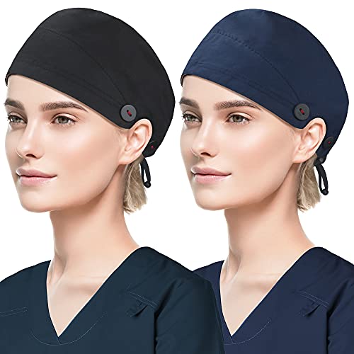 Image of Working Caps with Button and Sweatband, Adjustable Working Hats for Women Men, One Size(Tie Back or Toggle)