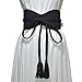 Ceinture taille pour dames élastique vintage vêtements accessoires mode femmes solide couleur faux cuir pompon noeud de cravate large corset ceinture- Noir