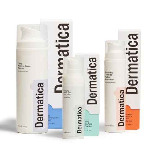Image of Dermatica Brightening & Barrier Repair Kit, Caring Squalane Cleanser (150ml), Clarifying Azelaic Acid 15% Cream (30ml), Nourishing Ceramide + Peptide Moisturiser (50ml)
