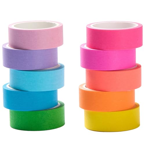 YUBX 10 Rollen Leuchtende Vollfarben Washi Tape Set Regenbogen Masking Tape Dekorative Washi Tape Kinder Klebeband Bunt für Heimwerker Dekoratives Handwerk Geschenkverpackung Scrapbook