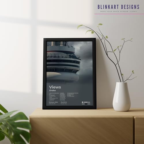 Image of BLINKART Drake - Views Wall Photo Frames | Wall Art for Bedroom, Living Room, Studio or Office | Album Cover Print with Spotify Song Link QR Code | Gift for Fans - 8x12 In