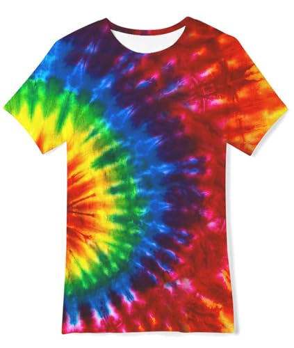 Fanient Adolescent T-Shirt Garçons Filles 3D Couleur Tie-Dye Tissu T-Shirt été Décontracté à Manches Courtes T-Shirts Hauts 13-14 Ans L