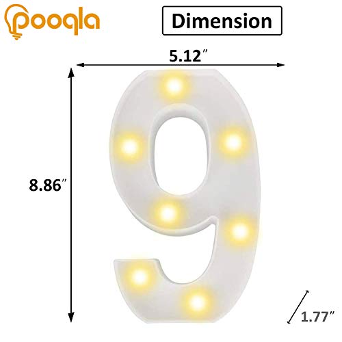 Image of Pooqla LED Light Up Numbers, Marquee Number with Remote for 9th Birthday Decoration, Lighted Numbers Gift for Boys Girls Party Backdrop Wedding Anniversary Decor, Warm White and Cool White Number 9