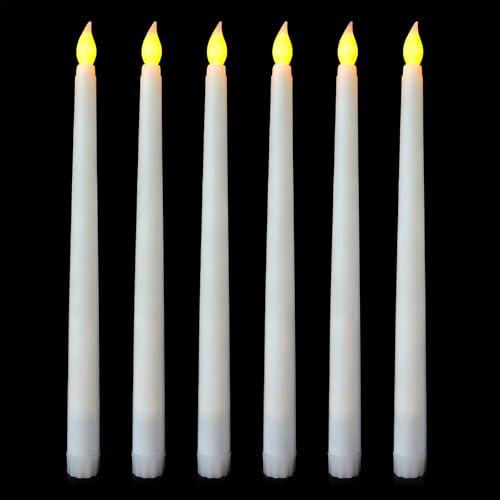 YEVON Flameless LED Taper Candles 6PCS Battery Operated Candle Sticks with Realistic Flickering Flame Long LED Candles Battery Candles for Home Décor Weddings Party and Events (White)