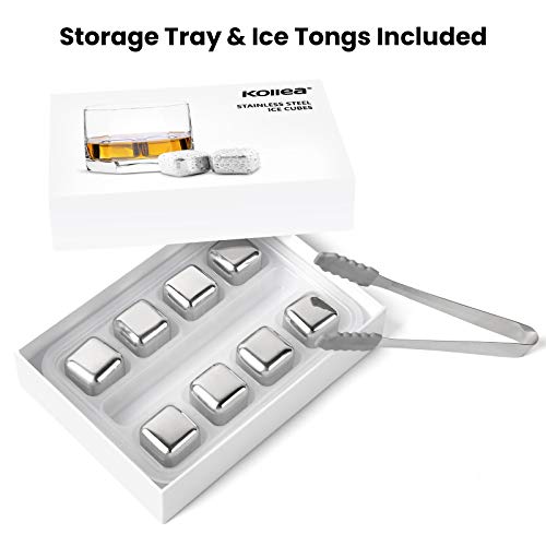 image for Kollea Stainless Steel Pack of 8 Reusable Ice Cubes Chilling Stones wi