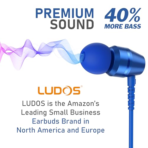 Image of LUDOS OMNITONE Wired Earbuds in-Ear Headphones, 5 Year Warranty, Earphones with Microphone, 3.5 mm Jack Corded Ear Buds, Videoconference for iPhone, Samsung, Laptop, Kids, School Students - Blue