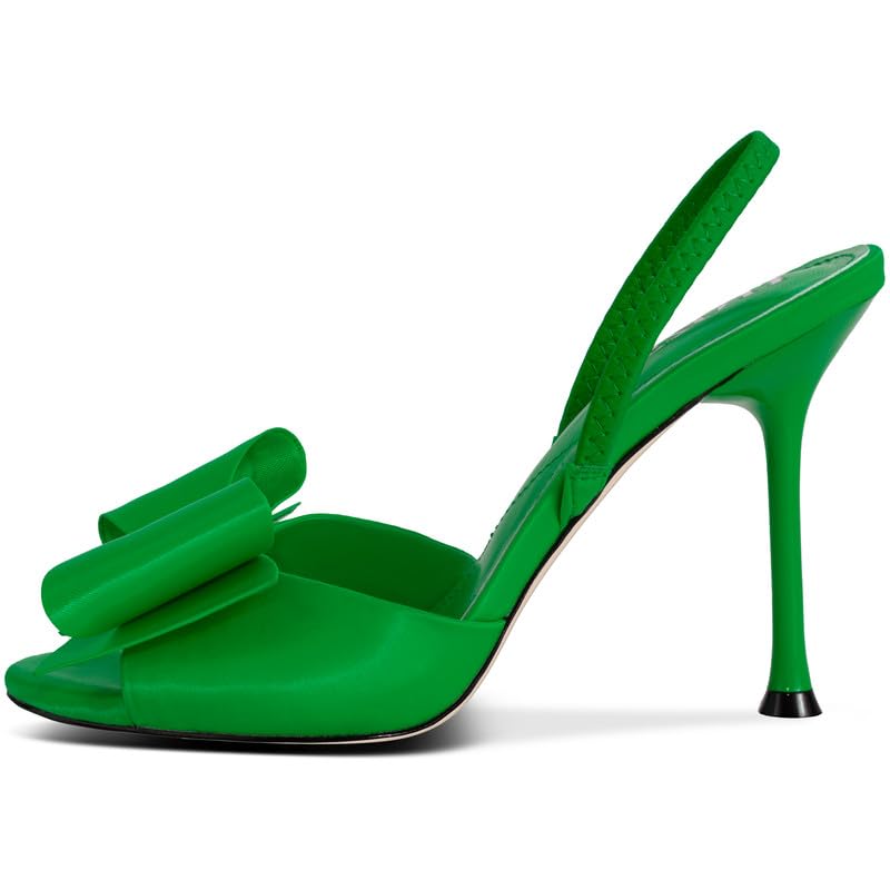 Image of Satin High Heels Slingback Open Toe Mules Sandals Bow Stiletto Sexy Heels Comfortable Wedding Party Shoes