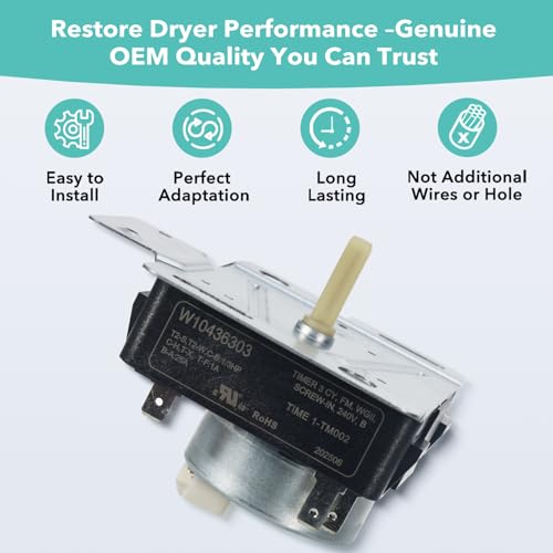Image of WPW10436303 W10436303 Dryer Timer Replacement, Genuine OEM Quality, Replaces 418-618-20-B5, AP6021393, PS11754717, PS3632909, Fits Whirlpool, Kenmore, Amana, Admiral Dryers, 2-Year Warranty