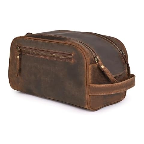 DHAMPOOH King-Size Premium Leather Toiletry Travel Pouch – Handcrafted Vintage Dopp Kit Bag with Waterproof Lining, Spacious Design for Travel Essentials, Elegant Brown Finish (10X6X6) Inches Cover