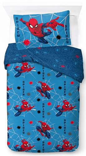 Jay Franco Childrens Marvel Spiderman Single Duvet Cover Set 100% Cotton Super Soft Bedding with Pillowcase Official Licensed Product Blue 2 Piece Set