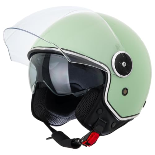 VINZ Tobia Casco Jet con Doble Visera | Casco Scooter & Moto & Vespa con Visera Solar | ECE 22.06 Homologado | En Tamaño XS - XXL | para Hombre y Mujer - Menta
