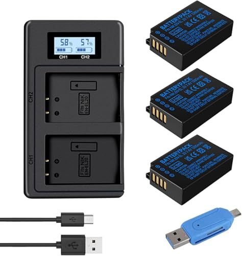 CITYORK 3 baterías EN EL20 de 1280 mAh y cargador LCD para cámaras Nikon EN EL20, EN EL20a, Nikon Coolpix P1000, P950 Coolpix A 1 J1/1 J2/1 J3/1 S1/1 V3, cargador USB con puerto tipo C
