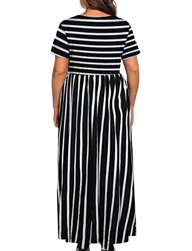 Image of Kancystore Women's Plus Size Maxi Dress with Pockets Summer Dresses XL-5X | Plus Size High Waisted Long Length Beach Dress, Empire Waist Round Neck Casual Dress, Solid Striped Floral Tie Dye Colors