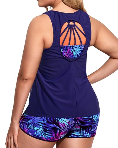 Image of Holipick Women Plus Size Swimsuits - Athletic 3 Piece Tankini with Shorts
