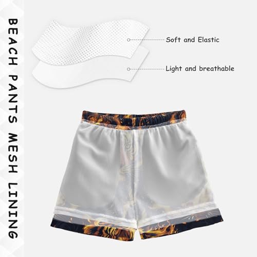 Pigsaly Boys Swim Trunks Fire Tiger Head Boys Board Shorts Swimsuit Swimwear Summer Bathing Suit XS Multicolor4