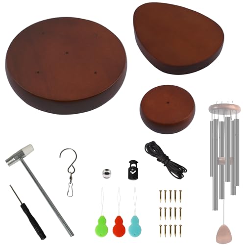 Wind Chime Replacement Parts, 28 PCS Windchime Repair Kit Including Round Top, Clapper, Wind Catcher, 19.6FT Nylon Cord, DIY Wind Chime Supplies (Brown, 3.15