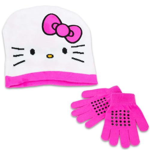 Hello Kitty Winter Hat and Gloves Set - Bundle with Knit Beanie, Mittens, Stickers, More | Kitty Cold Weather Gear for Girls2