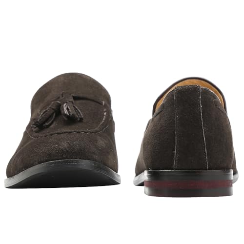 rismart Hombre Hecho a Mano Borlas Mocasines Ante de Vestir Zapatos Uniforme Mocasín(Café,42 EU) - imagen 7