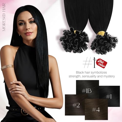 Image of Moresoo K Tip Hair Extensions Real Human Hair Jet Black 24 Inch