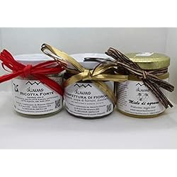 Tris di Prodotti Tipici Pugliesi: Ricotta Forte Pugliese Miele e Confettura di fioroni (90 gr x 3 vasetti)