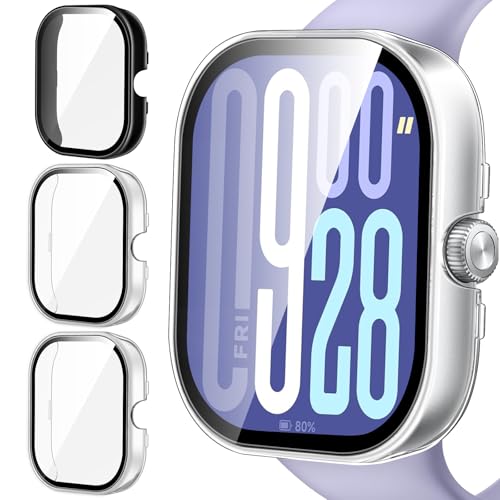 ivoler 3 Piezas Funda para Xiaomi Redmi Watch 5 / Redmi Watch 4, Protección Completa Protector de Pantalla de Cristal Vidrio Templado Duro PC Anti-arañazos Carcasa, 2 Transparente + 1 Negro