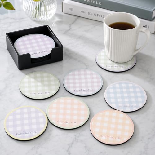 Image of Zesta Coasters for Cups Set of 6 / Wooden Coasters for Bar Accessories for Home /Tea Coaster Set of 6 / Waterproof Dining Table Decor Glass Cover (Pastel Colors, Circle)
