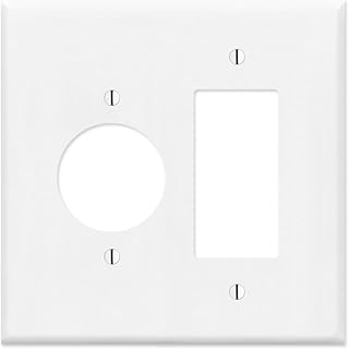 2 Gang Combination METAL Wall Plate - (1) Decora - GFCI - Rocker with (1) 1.406" Single Simplex Style Receptacle - Light Switch Plate Cover, Steel Painted White, UL Listed, 4.5" x 4.5" - Made in USA