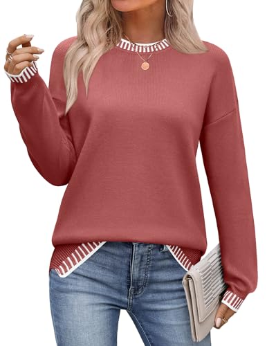 Zeagoo Womens Crewneck Pullover Sweater Long Sleeve Knit Side Slit 2025 Fall Winter Sweater Tops