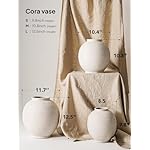 White Ceramic Vase - Large 12.5 Inch Round Floor Vase for Centerpieces, Farmhouse Rustic Minimalist Home Decor (Sandstone White) - Image 3