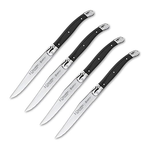 PracticDomus 3 Claveles - Juego de 4 Cuchillos Chuleteros en Acero Inoxidable Gama Bistro, Mango ABS con Diseño Ergonómico