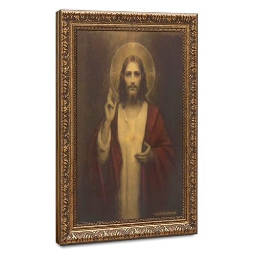 Toile du Sacré-Cœur de Jésus avec cadre à suspendre pour cadeau de mariage