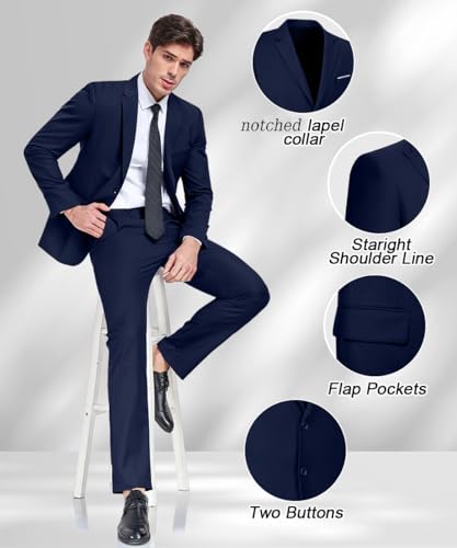 Men's 2 Piece Slim Fit Suit Set Two Button Blazer Jacket Vest Pants Tuxedo Set for Wedding and Business2