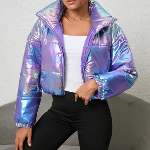 Jaqueta Acolchoada Feminina, Casaco de Inverno Acolchoado Casual para Mulheres, Cor Brilhante, Fácil