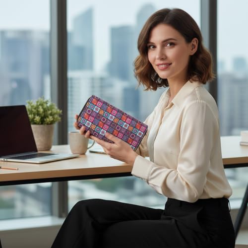 Image of Boho Double Zip Wallet for Women - Large Capacity Vintage Floral Card Holder with Smooth Zippers, Travel Friendly Clutch Purse for Cash, Coins and Phones