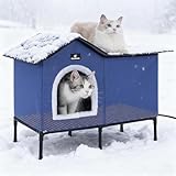 Large Heated Cat Houses for Outdoor Cats in Winter, Heated cat House for Indoor and Kitty Shelter for Your Pet to Stay Warm and Cozy,Easy to Assemble. (Dark Blue, Large)