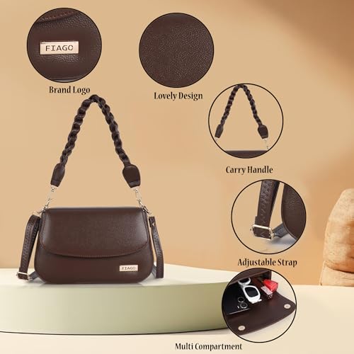 Image of FIAGO Women's Stylish Crossbody Sling Bag, Faux Leather, Braided Strap, Flap Closure, Casual Fashion Shoulder Purse