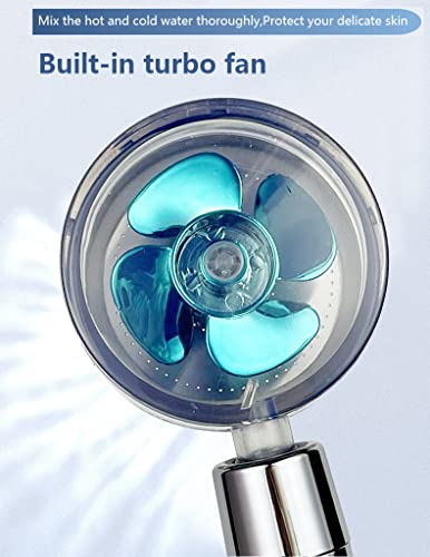 WANGCL 2PCS High Pressure Shower Heads Handheld Shower with Filter Turbocharged Propeller Shower One Key Pause Switch 360 Degrees Rotating Blue and Gold - Image 2