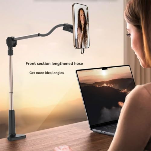 Image of GIFTMAX 100cm Adjustable Desk Phone Stand with 360 Rotation, Flexible Gooseneck Mobile Holder for 4-6.5 Inch Smartphones, Clamp Mount for Recording & Live Streaming (L-365 Desk Phone Stand)