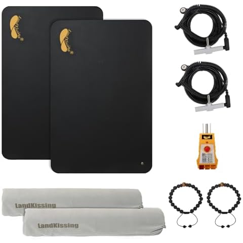 LandKissing® Grounding Mats 24"x16" (2 Pack) for Grounding Therapy, Grounding Mat Kit for Improved Sleep, Lower Anxiety, Inflammation,Benefit Grouding Kit with Adapter Splitter, Grounding Tester Cover