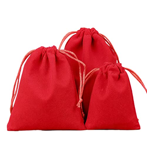 6 bolsas de terciopelo para joyas, pequeñas bolsas de tela con cordón, bolsas de terciopelo, bolsas de tela para rellenar, para joyas, bodas, Navidad, cumpleaños, fiestas, regalos, 5 x 7 cm, rojo