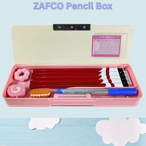 Image of ZAFCO Plastic Magnetic Pencil Box Cartoon Theme For Kids Boys Girls School Going Children Stationaries Organizer Birthday Return Gift School Supplies (Pack Of 1) - Pink