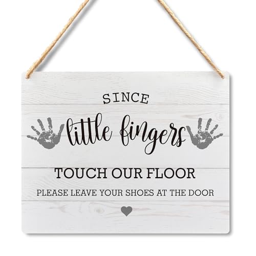 Image of Lacosu Wall Pediments Shoes Off Sign,Since Little Fingers Touch Our Floor Please Take Your Shoes Off Hanging Welcome Sign for Outdoor,10x8 Inches